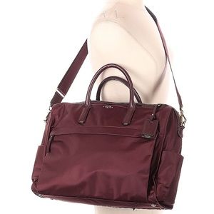 Tumi Dara Carry All Travel Bag Maroon Plum Gold Accents